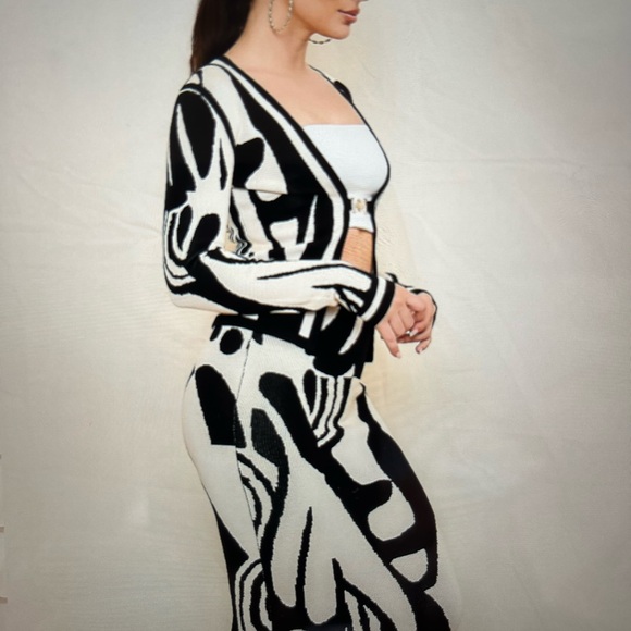 Jacquard sweater cardigan top and midi skirt set. - Picture 3 of 5